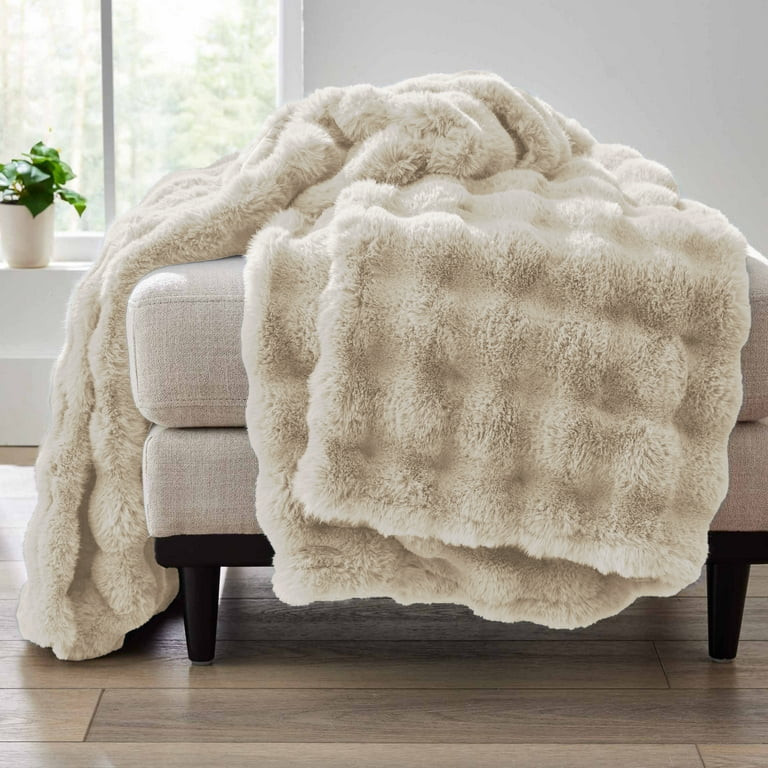 Better Homes & Gardens Beige Texture Faux Fur Throw, 50" x 72", Adult/Teen | Walmart (US)