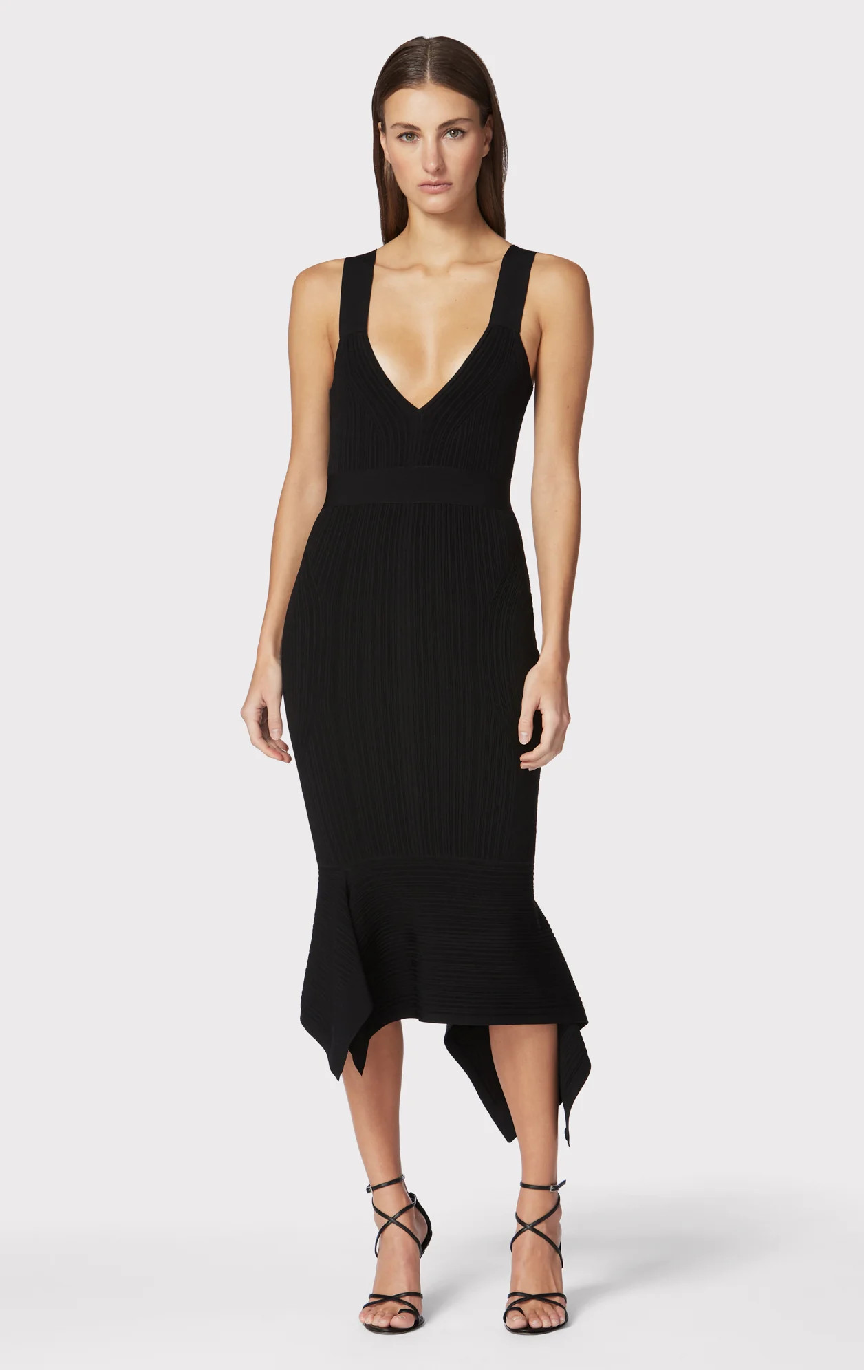 VARIEGATED RIB FISHTAIL MIDI DRESS | Herve Leger