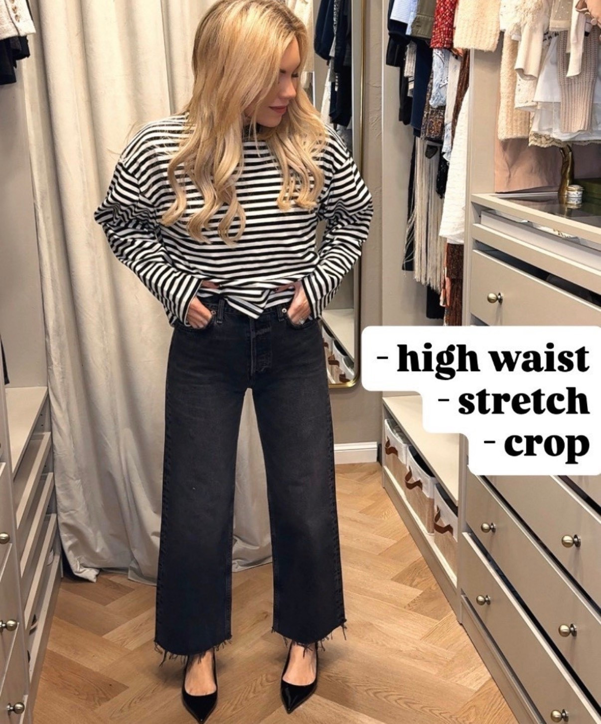 Stripe tee
Black jeans
Cropped wide leg black jeans 


#LTKootd #LTKdayinmylife #LTKSeasonal