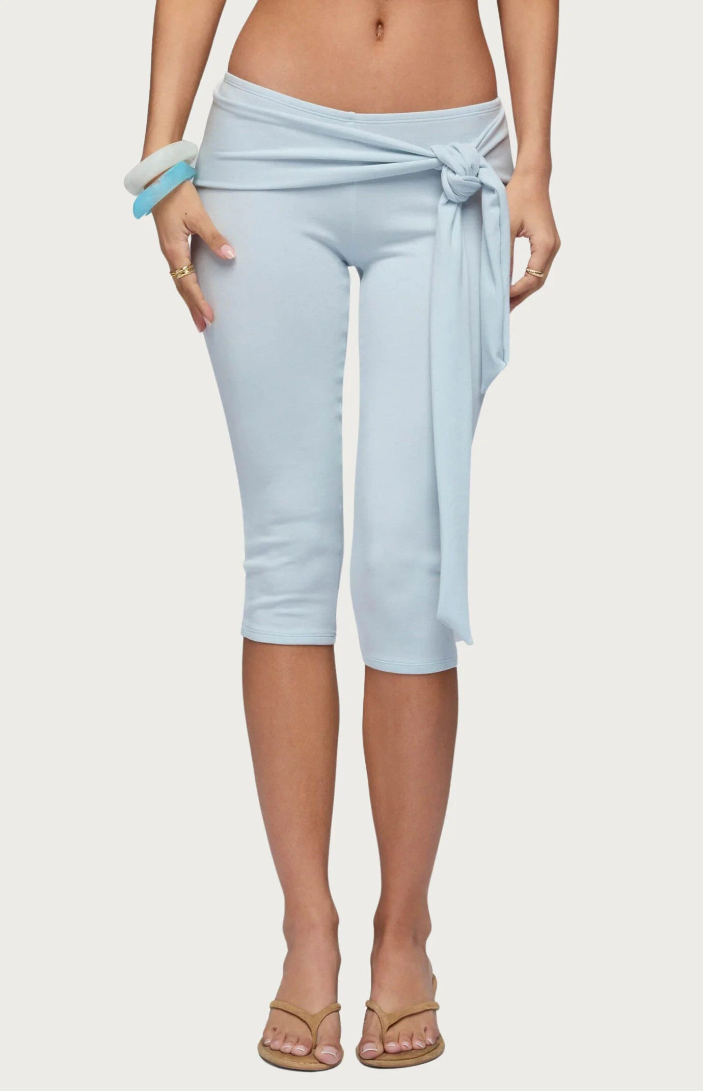 Edikted Women's Adara Tie Capri Pants in Light Blue - Size XL | PacSun