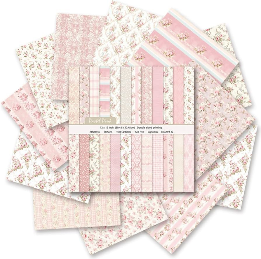 Pink Floral Scrapbook Paper 12x12, 24 Sheets Double-Sided Decorative Patterned, Acid-Free & Ligni... | Amazon (US)