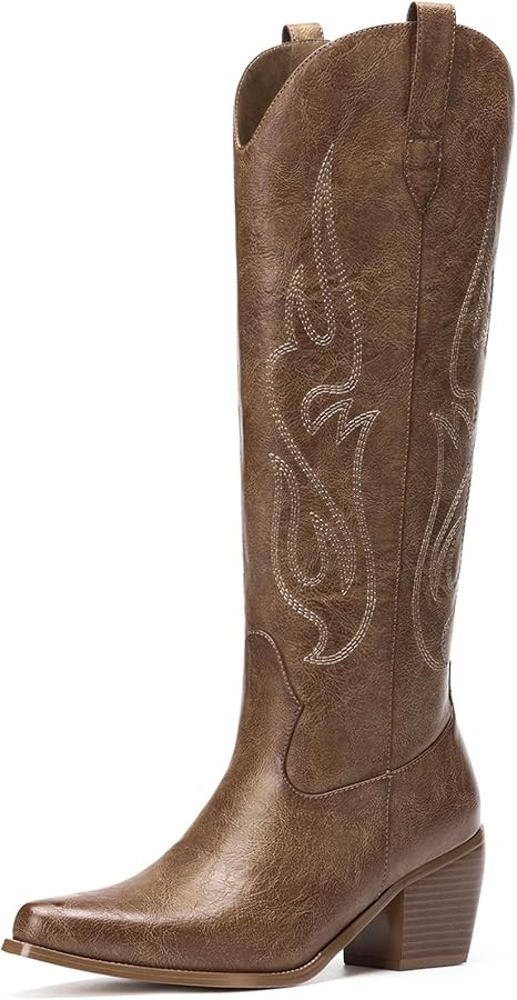 Pasuot Western Cowboy Boots for Women - Knee High Wide Calf Cowgirl Boots with Classic Embroidere... | Amazon (US)