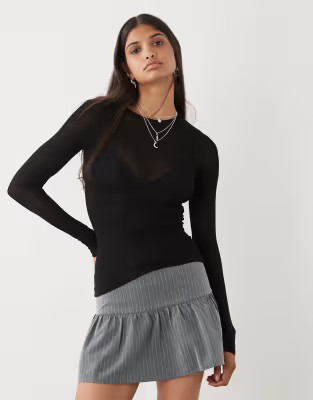 Weekday soft semi sheer long sleeve t-shirt in black | ASOS (Global)