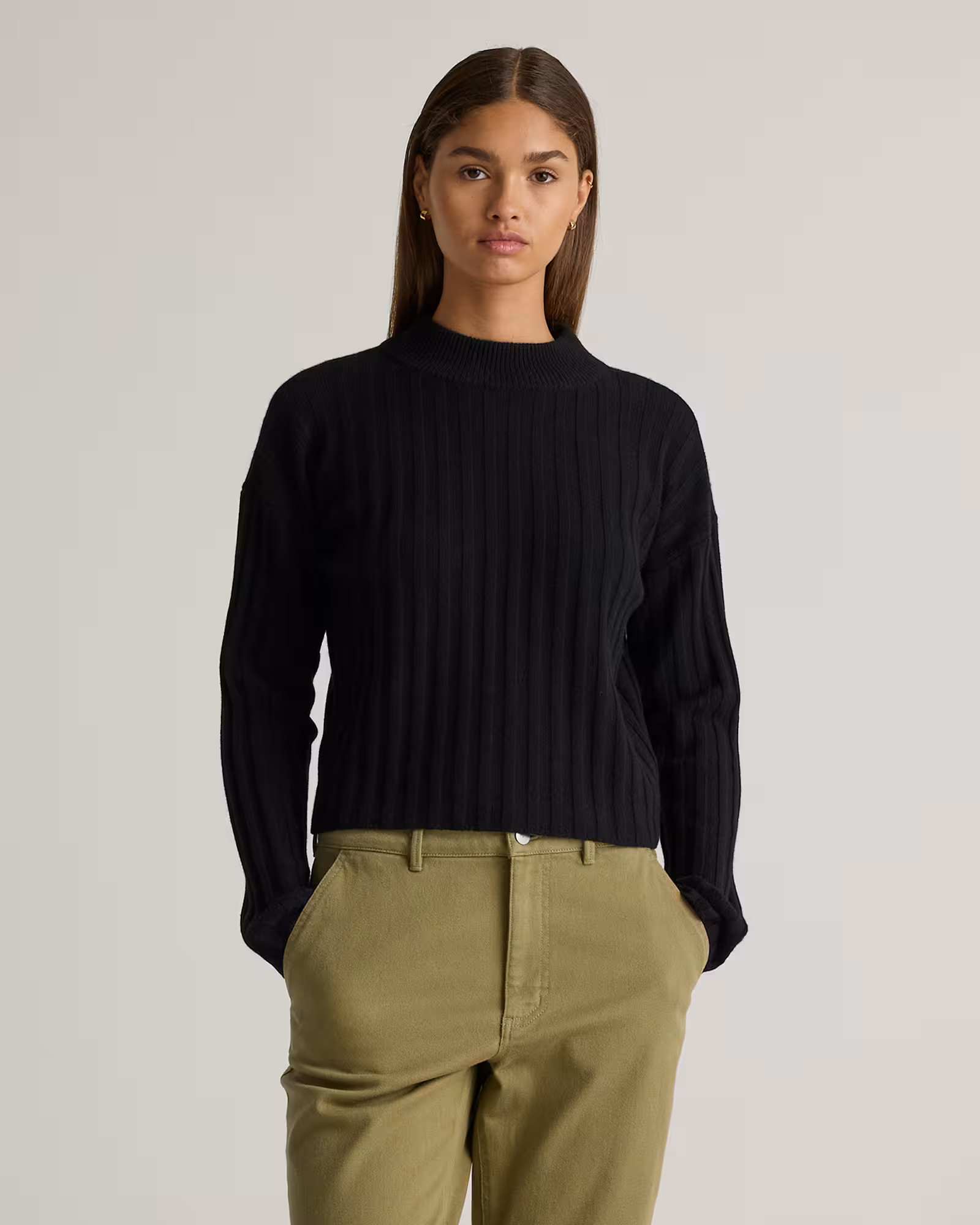 Mongolian Cashmere Wide-Rib Cropped Mockneck Sweater | Quince