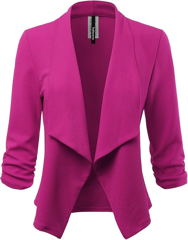 Women's Stretch 3/4 Gathered Sleeve Open Blazer Jacket (Made in USA) | Amazon (US)