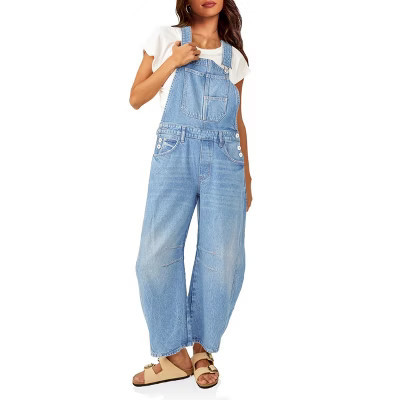 Imily Bela Women's Denim Overalls with Loose Fit, Adjustable Straps, and Pockets Light Blue XL | Target
