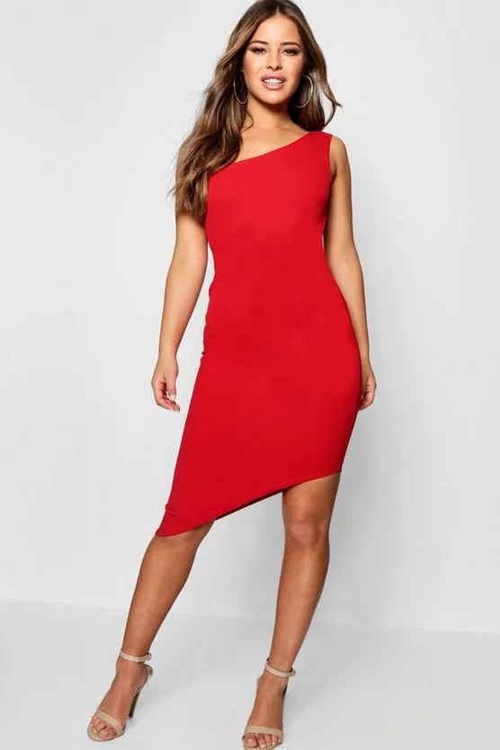 Petite One Shoulder Asymmetric Bodycon Dress | Boohoo.com (US & CA)