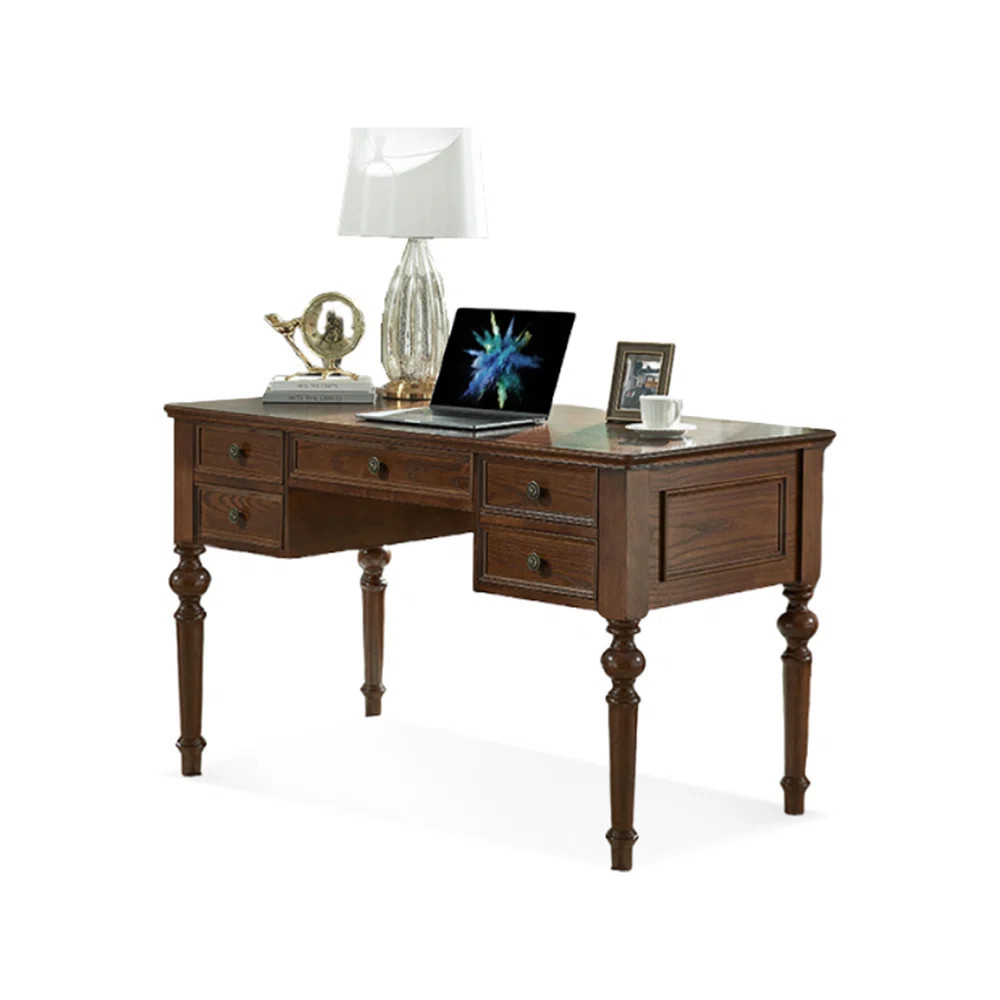 Dark Walnut Rectangular Solid Wood with 5 drawers desk | Wayfair North America