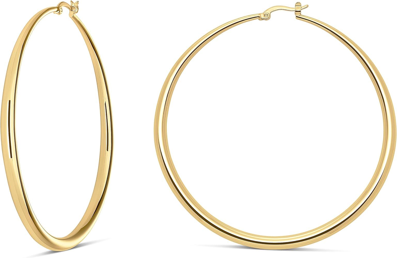 MILLA 14K Gold Hoop Earrings For Women, Silver Hoop Earrings & Rose Gold Earrings with Graduated ... | Amazon (US)
