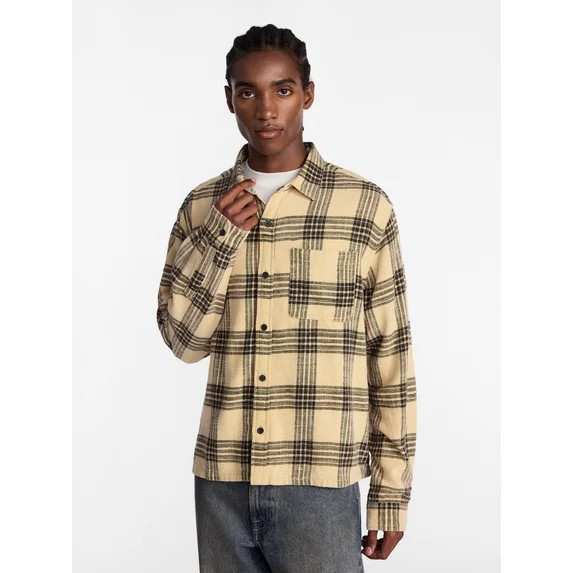 No Boundaries Boxy Fit Grunge Flannel Shirt with Long Sleeves, Men's XS-4XLT | Walmart (US)