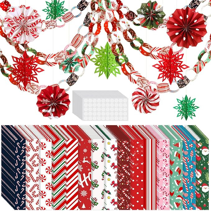 Yexiya 612 Pcs Christmas Paper Chain Strips Candy Canes Party Decorations Bulk Christmas Fans Fes... | Amazon (US)