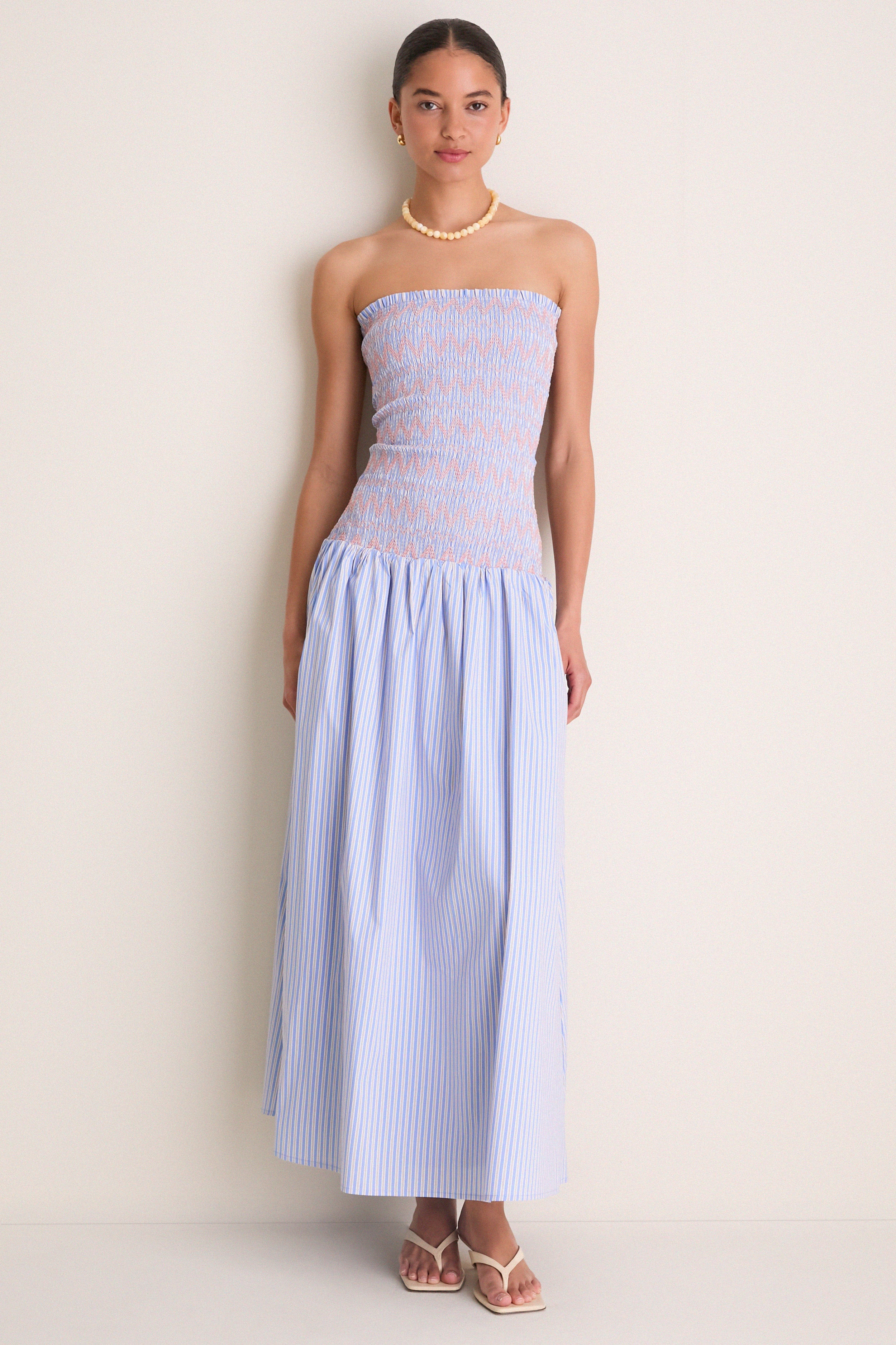 Blue Multi Eleni Smocked Midi Dress | Tuckernuck (US)