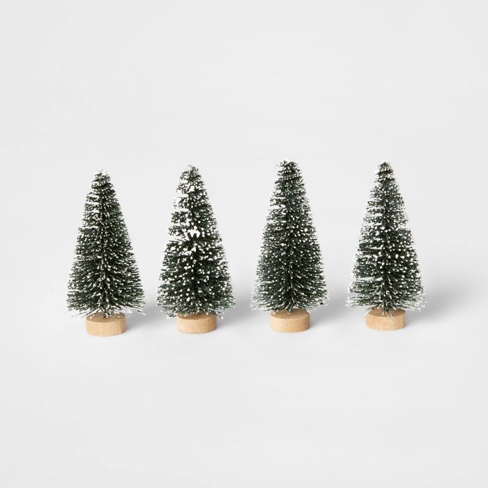 4pk Flocked Bottle Brush Christmas Tree Set Decorative Figurine Green - Wondershop™ | Target