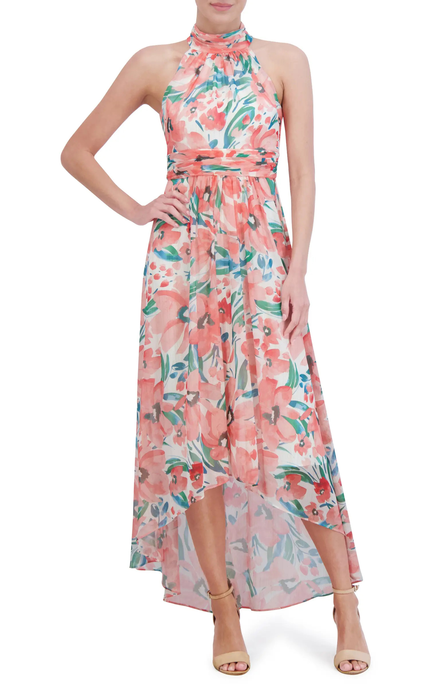 Floral Sleeveless High-Low Chiffon Gown | Nordstrom