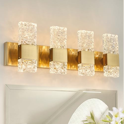OYLYW Vanity Lights Fixtures for Bathroom Wall Light Over Mirror LED Gold Crystal 40W Brushed Stainless Steel Dimmable Wall sconces for Bathroom Lighting Fixture 3000K | Amazon (US)