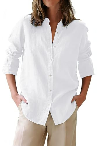 siliteelon Button Down Shirts for Women Oxford Shirt Cotton Dress Shirts Collared Long Sleeve Wri... | Amazon (US)