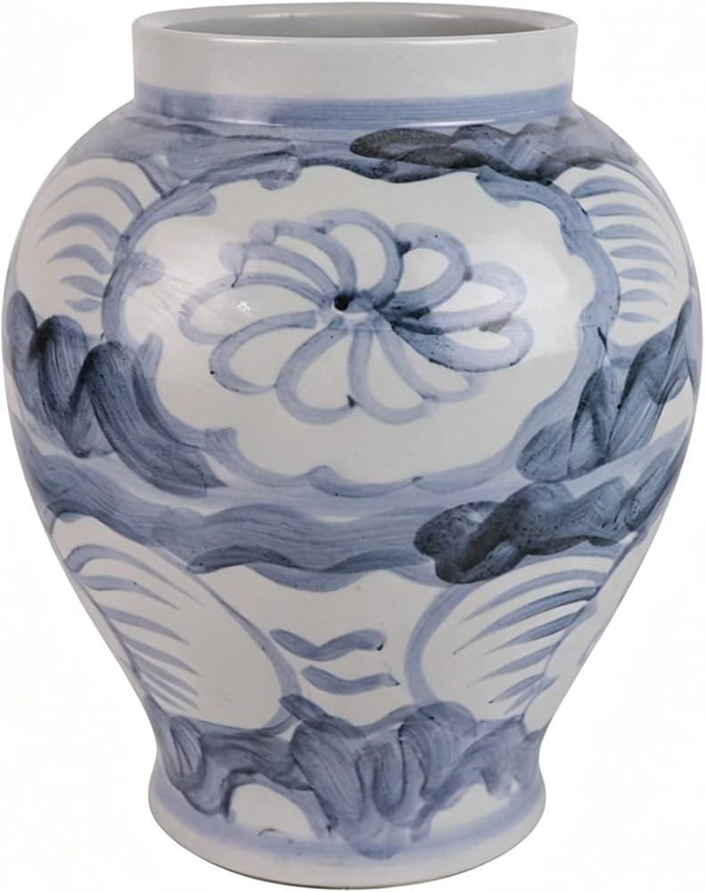 10 Inch Ceramic Hand Painted Blue & White Porcelain Vase & Planter, Large Chinoiserie Decorative ... | Amazon (US)