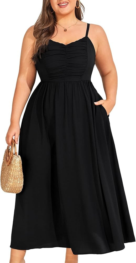 Hanna Nikole Plus Size Floral Maxi Dress Women Sundress with Spaghetti Straps Elegant Ruched Bust... | Amazon (US)