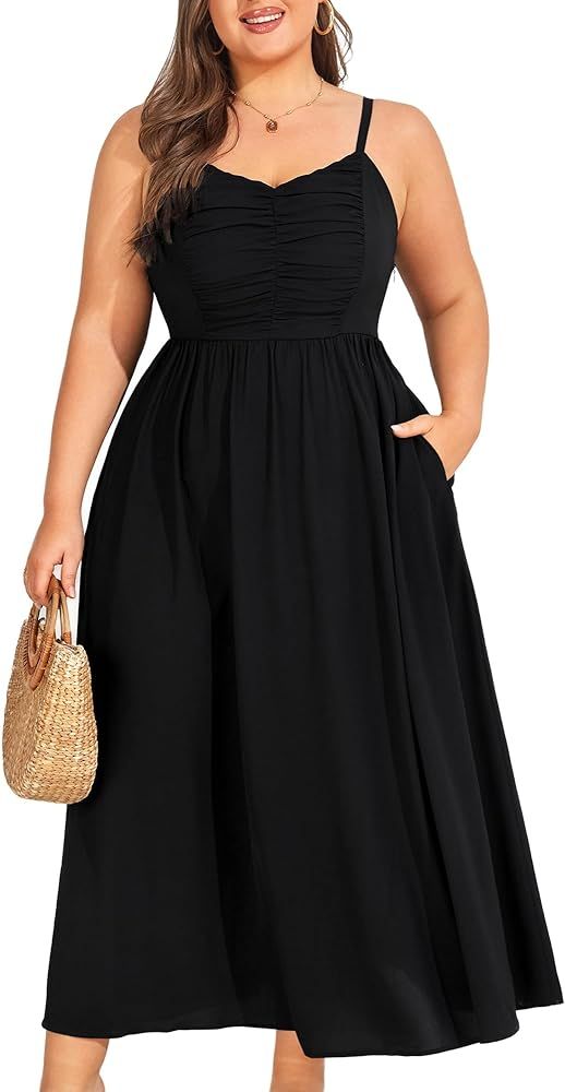 Hanna Nikole Plus Size Floral Maxi Dress Women Sundress with Spaghetti Straps Elegant Ruched Bust... | Amazon (US)