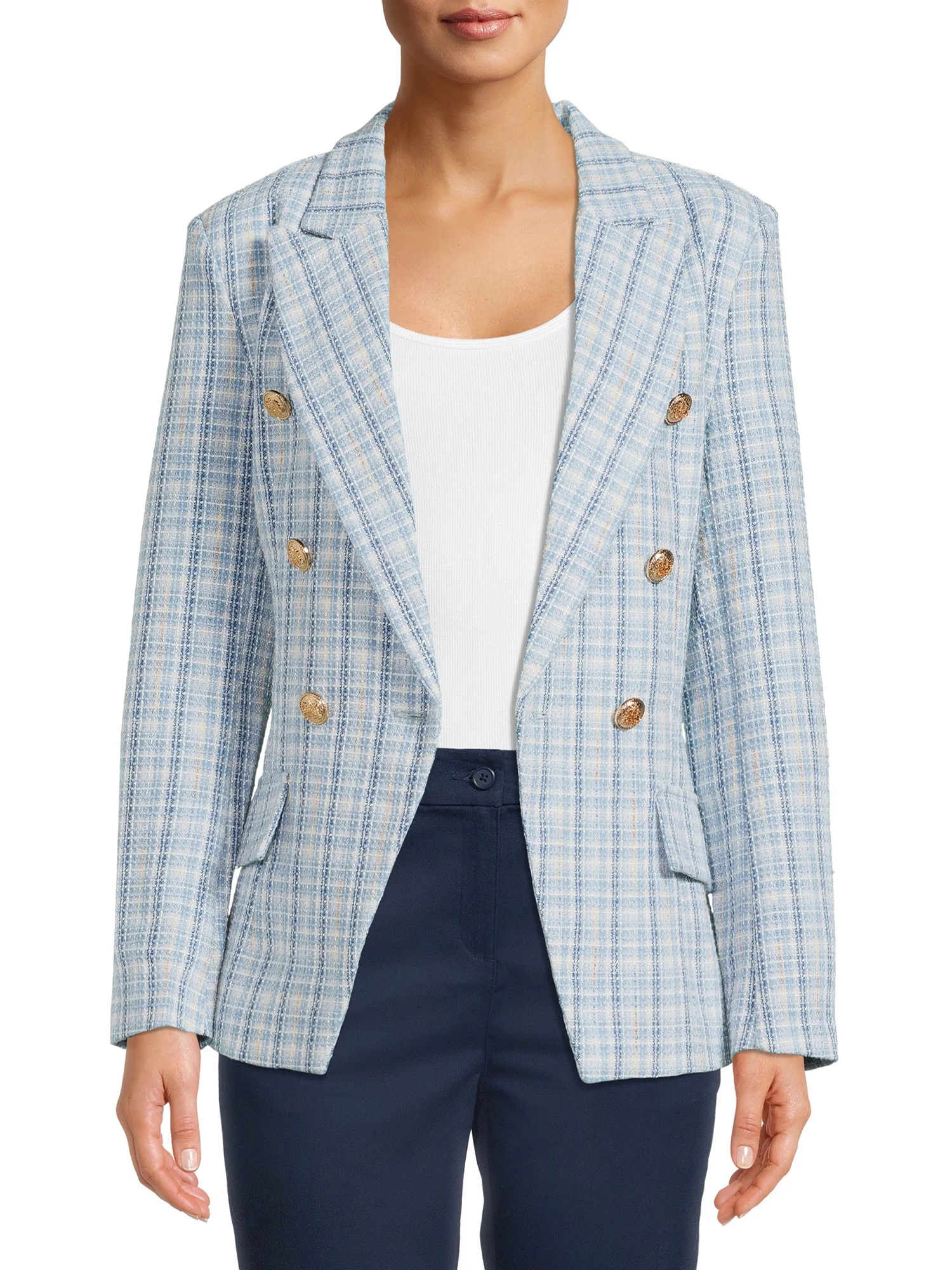 Attitude Unknown Women's Metallic Button Blazer - Walmart.com | Walmart (US)