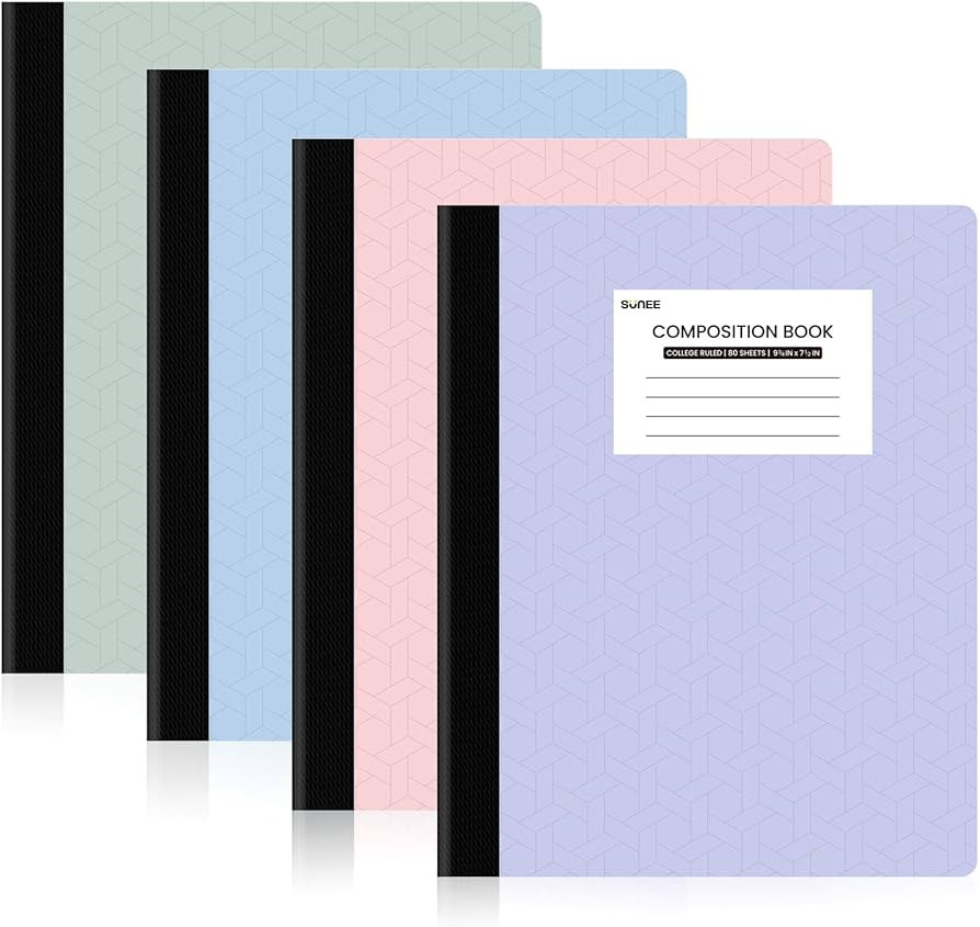 SUNEE Composition Notebooks - College Ruled Paper, 4 Pack Composition Book, 9 3/4" x 7 1/2", 80 S... | Amazon (US)