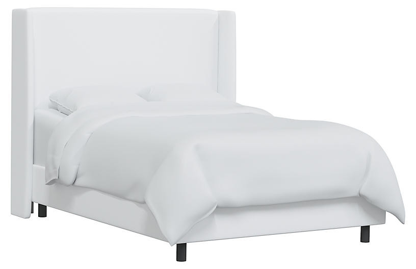 Kelly Wingback Bed, White Twill | One Kings Lane