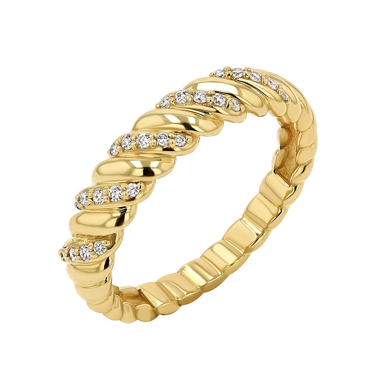 14K Gold Wide Diamond Twist Ring | Baby Gold