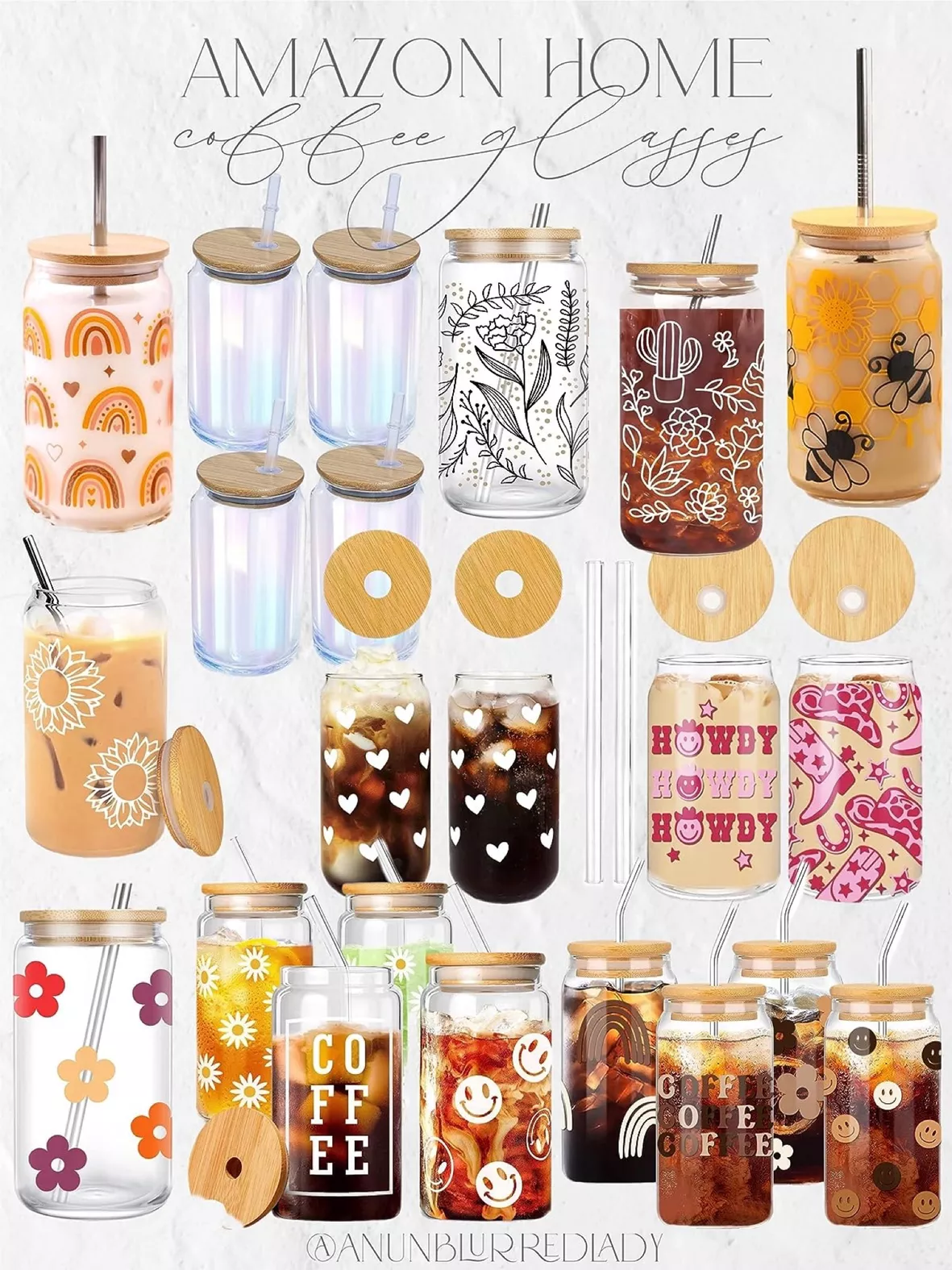 Drinking Glasses Bamboo Lids and Glass Straw 4pcs Set 16oz Can Shaped Glass  Cups Beer Glasses Iced Coffee Glasses Cute Tumbler Cup 