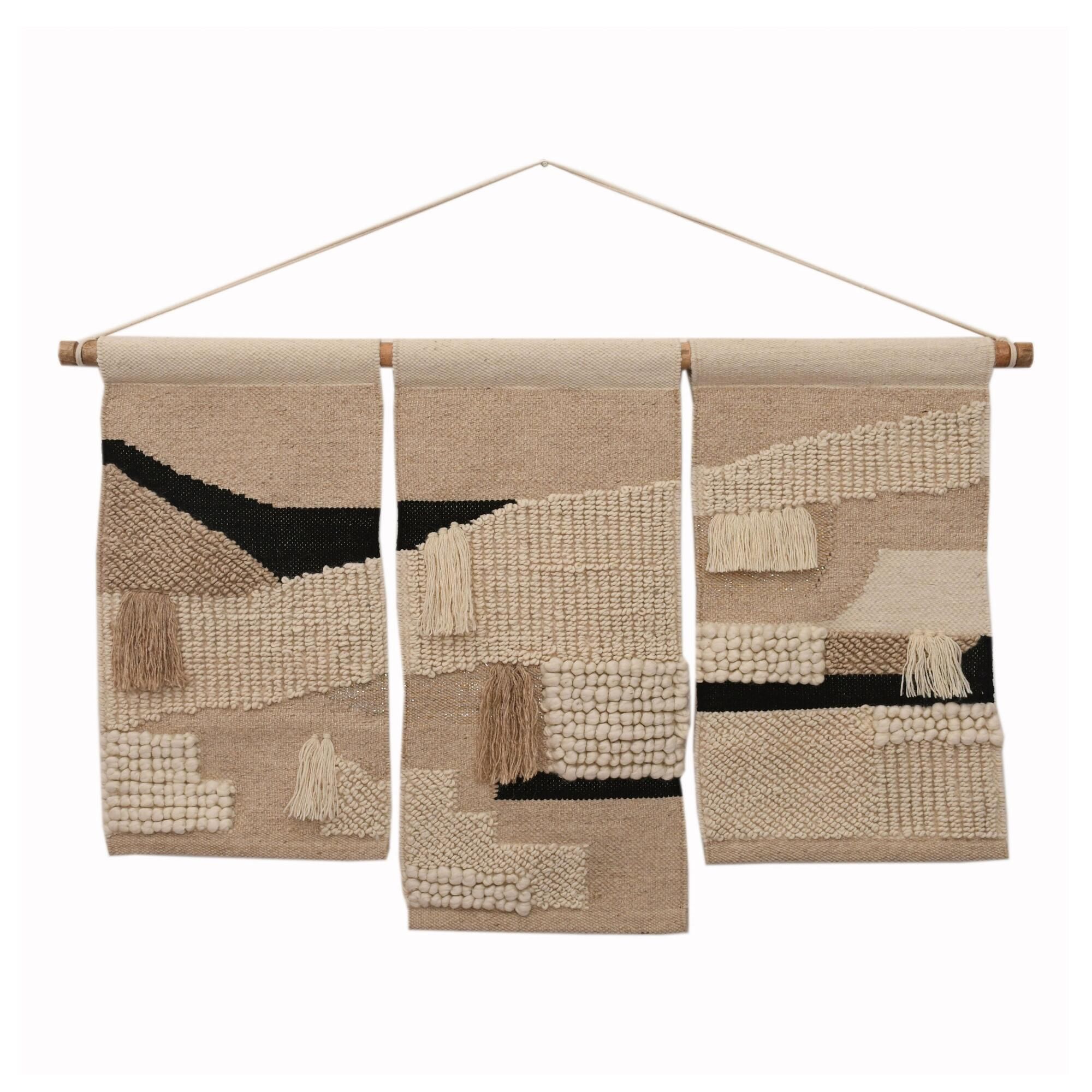 Natural, Ivory And Black Abstract Triptych Wall Hanging: Multi - Natural Fiber by World Market | World Market