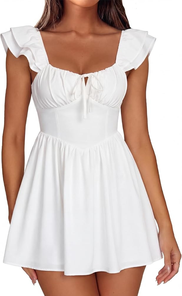 Parthea Summer Corset Mini Graduation Dress Ruffle Sleeve Back Tie Flowy A Line Party Short Sundr... | Amazon (US)