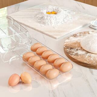 Automatic Rolling Clear Plastic Egg Dispenser with Removable Tray, Stackable Egg Holder Organizer for Fridge (2-Pack) | The Home Depot
