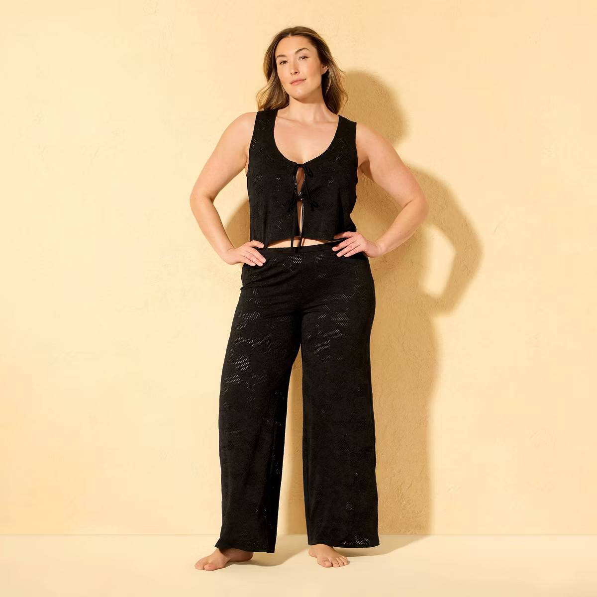 Women's Crochet Wide Leg Pant Swim Cover Up - Shade & Shore™ Black | Target