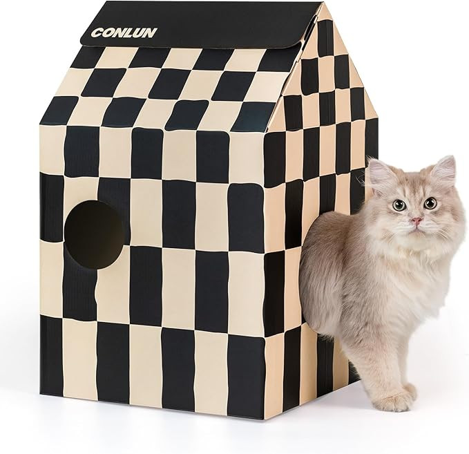 Conlun Cardboard Cat House with Cat Scratch Pad&Catnip,Easy-to-Assemble Cat Scratcher Cardboard H... | Amazon (US)