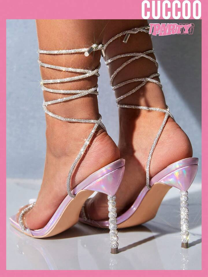 CUCCOO SZL Sapatos Femininos Strappy Salto Decorado Com Strass, Design Com Amarração Na Perna P... | SHEIN