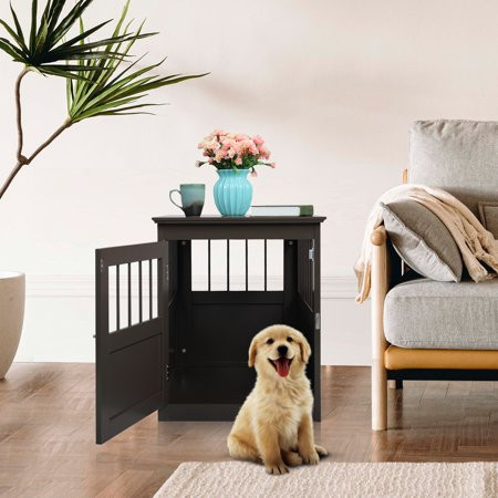 RLCEGAL Wood Dog Crate Furniture End Table Designed Dog Kennel With Side Slats Brown 27.56 * 20.08 * | Walmart (US)