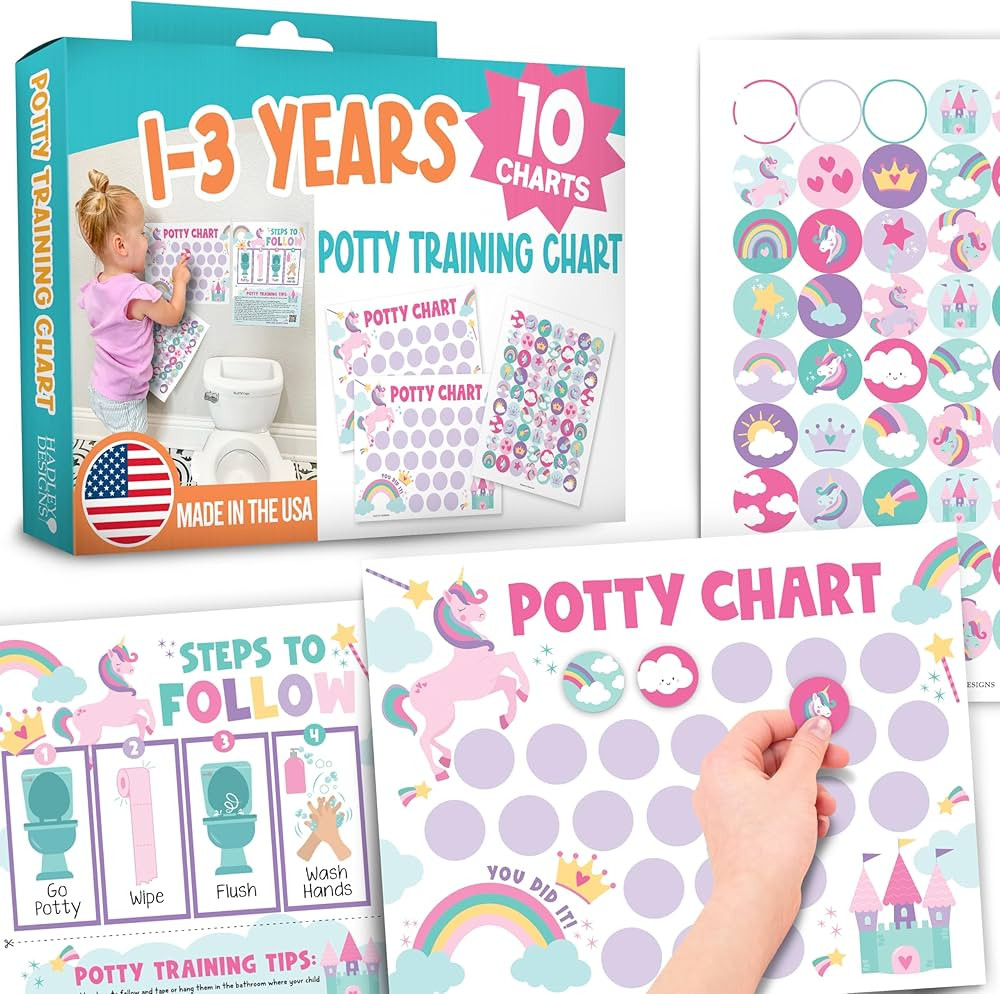 Hadley Designs Potty Training Chart for Girls with Fun Reward Stickers – 10 Potty Chart for Tod... | Amazon (US)