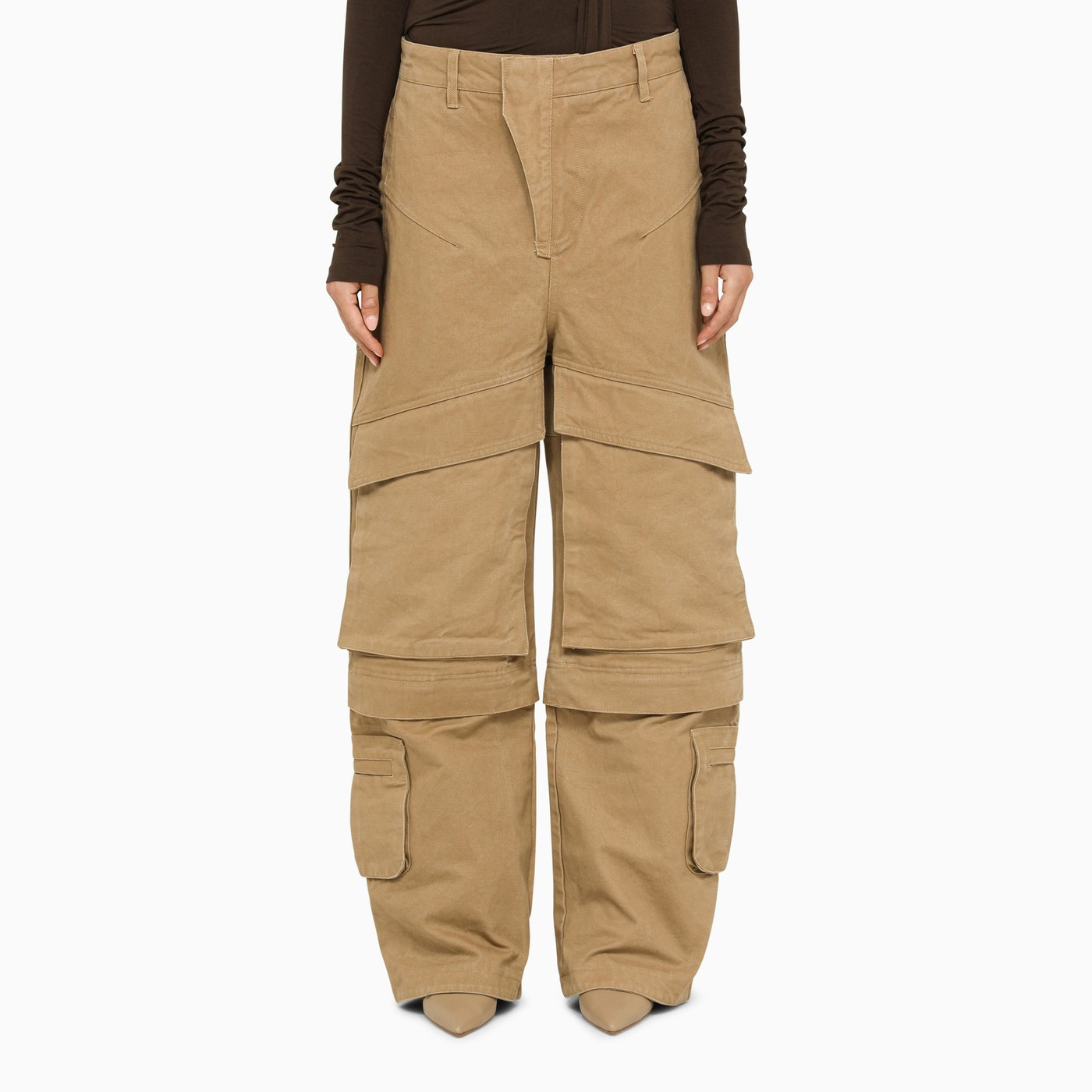 Beige cotton cargo trousers | The Double F