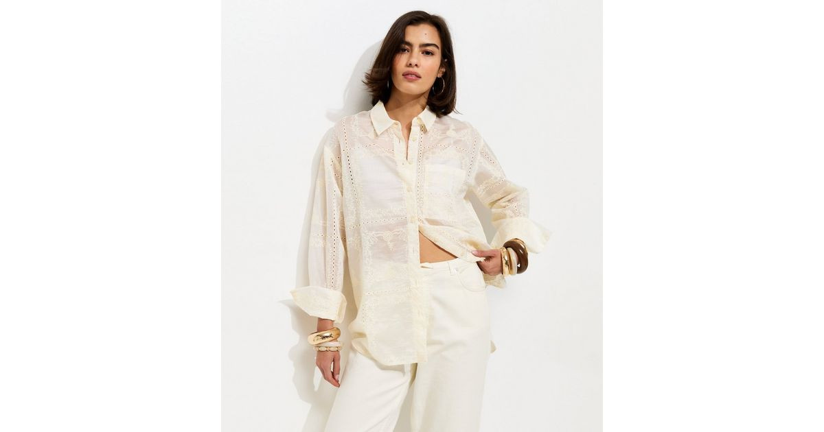 Cream Embroidered Patchwork Shirt | New Look | New Look (UK)