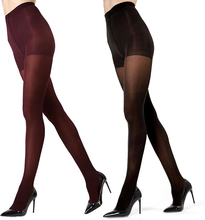 MeMoi Control Top Solid Microfiber Tights 2 Pack - Opaque Tights Women, Nylon-Spandex Women’s T... | Amazon (US)