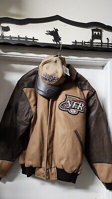Wrangler NFR 2002 Rodeo Contestant Bomber Jacket Light Leather & wool New Size M | eBay US