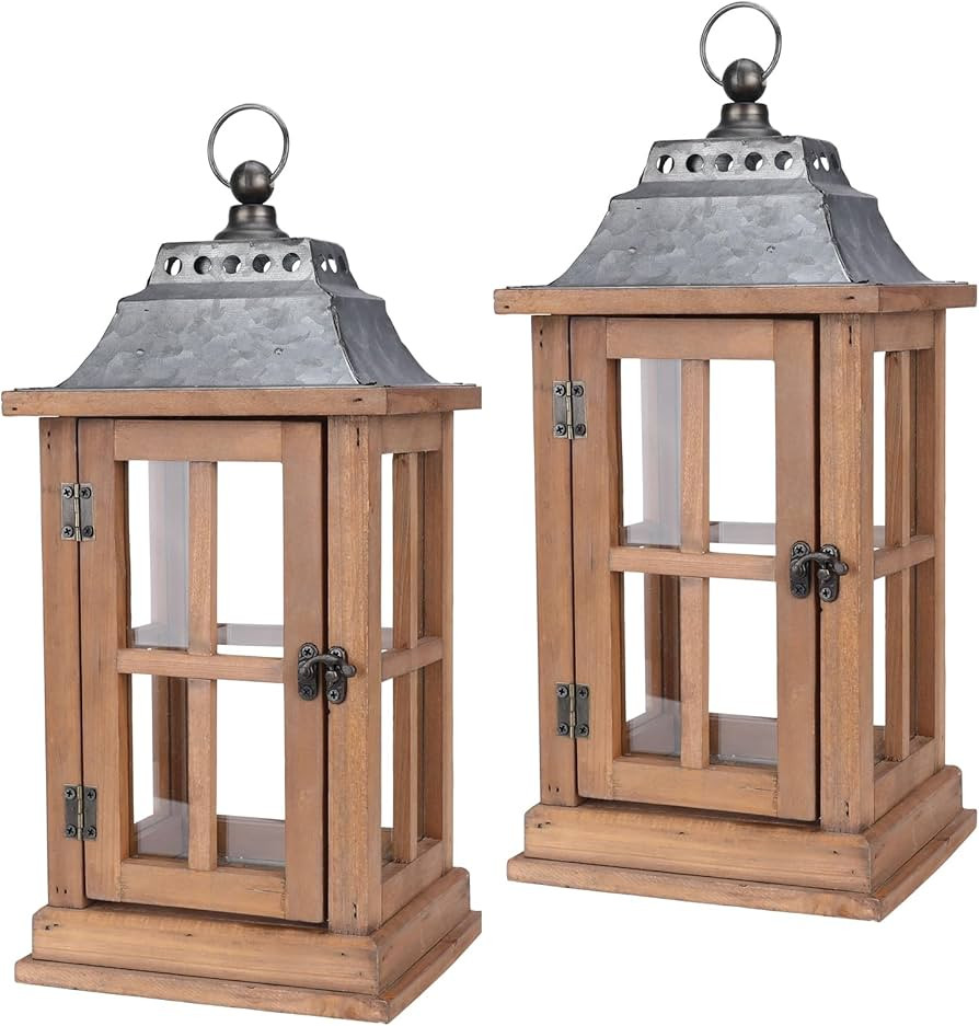 Bdor 15 Inch Outdoor Decorative Lanterns, Set of 2 Wooden Candle Lanterns | Amazon (US)
