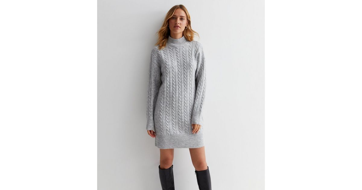 Grey Cable Knit Long Sleeve Mini Dress
						
						Add to Saved Items
						Remove from Saved It... | New Look (UK)
