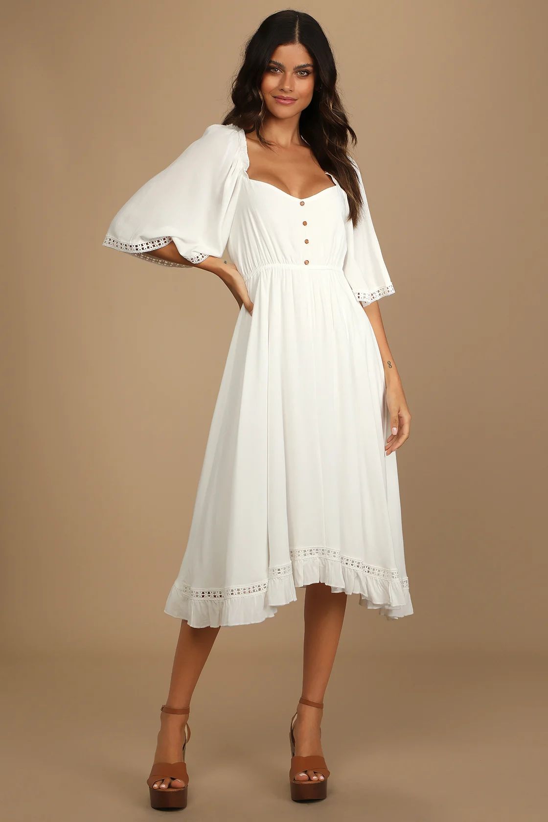 My Darling Love White Three-Quarter Sleeve Handkerchief Dress | Lulus
