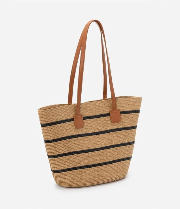 Bolsa De Praia em Palha Listrada Com Alças Finas Bege - Lojas Renner | Renner (BR)