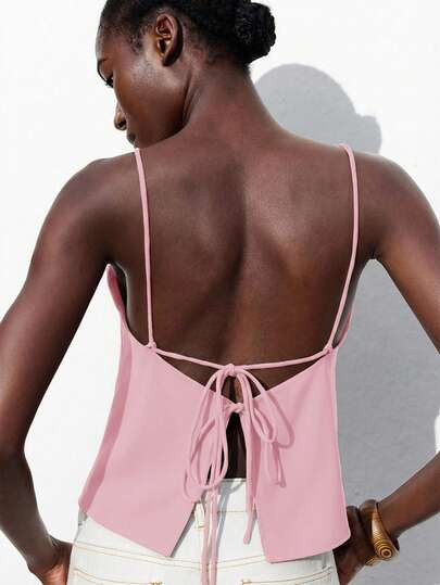 Maija Adjustable Tie Backless Cami Top, Elegant For Party, Office, Commute, Business, Casual, Rom... | SHEIN