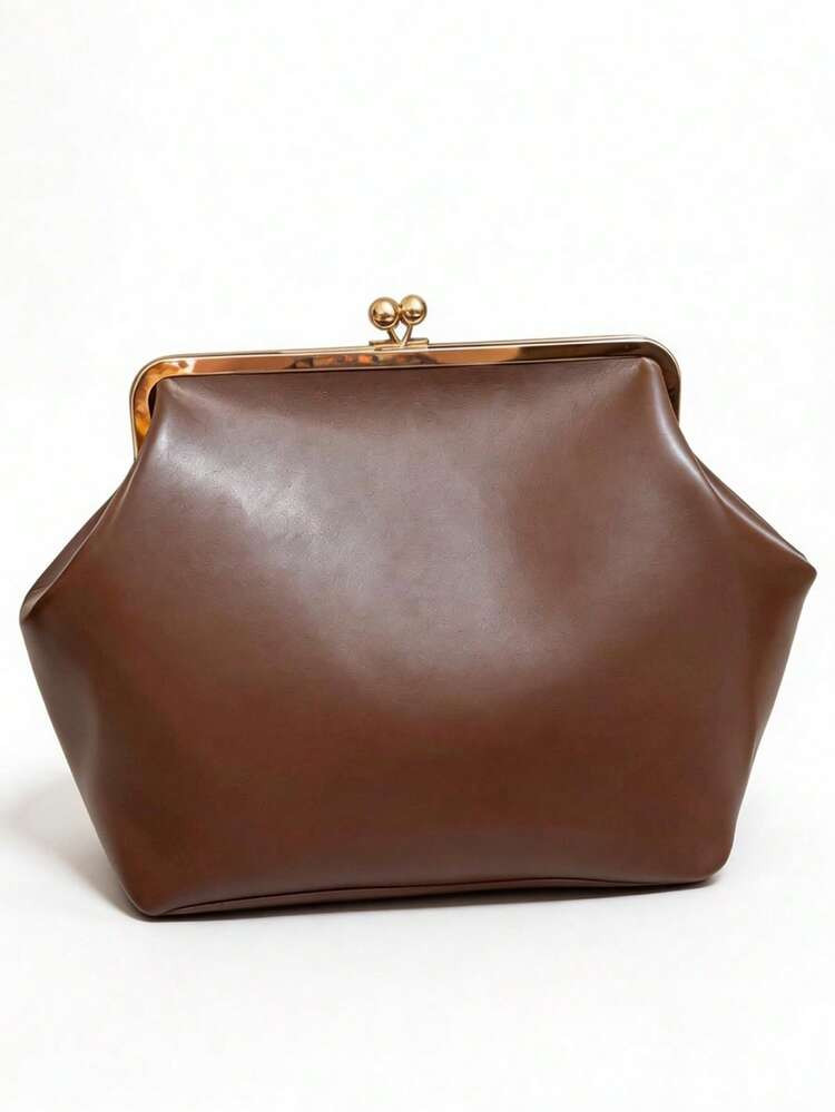 Fashionable Large Kiss Lock Shell Clutch Bag, Designer Luxury Handbag, Soft PU Leather Women's Shoulder Bag | SHEIN