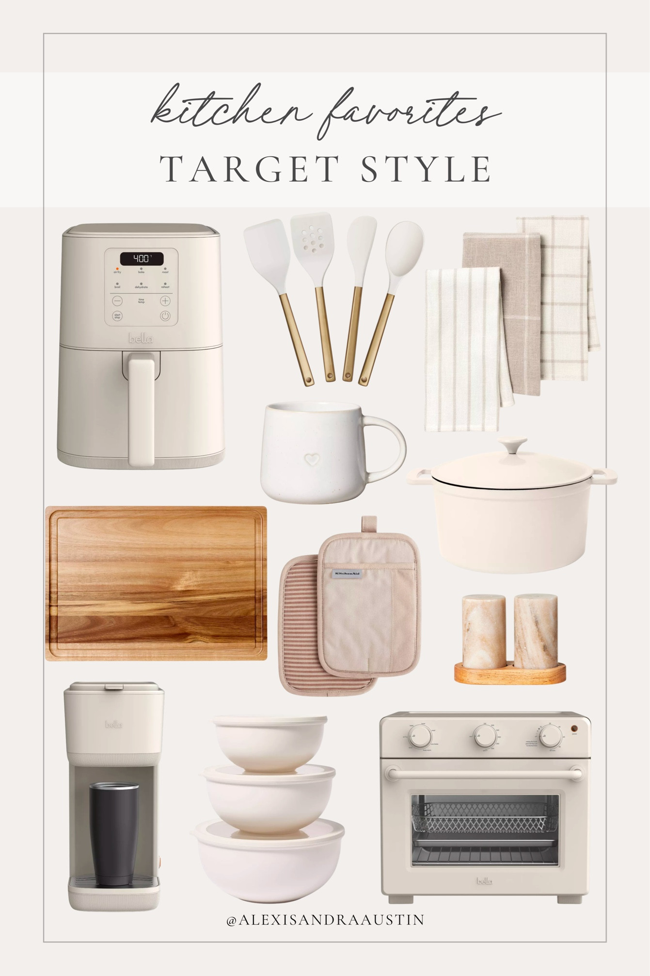 Target style kitchen including the new Bella appliances line! Loving these affordable kitchen finds for the new year in a neutral style

Home finds, new arrivals, kitchen style, Bella appliances, neutral kitchen inspo, cutting board, coffee cup, target style, utensil faves, kitchen towel, marble salt and pepper shakers, pot holder, coffee maker, air fryer, home refresh, shop the look!

#LTKStyleTip #LTKHome #LTKSeasonal