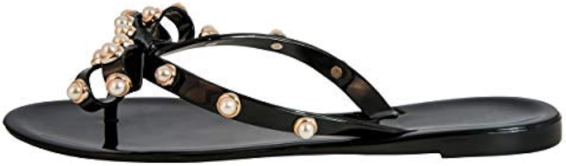 Womens Sandals Bowtie Flat Jelly Thong Rubber Strap Pearled Summer Flip Flop Beach Rain Shoes | Amazon (US)