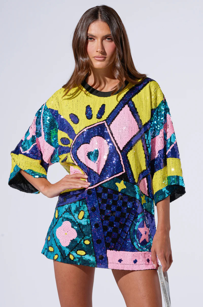 QUEEN OF HEARTS SEQUIN TSHIRT DRESS | AKIRA