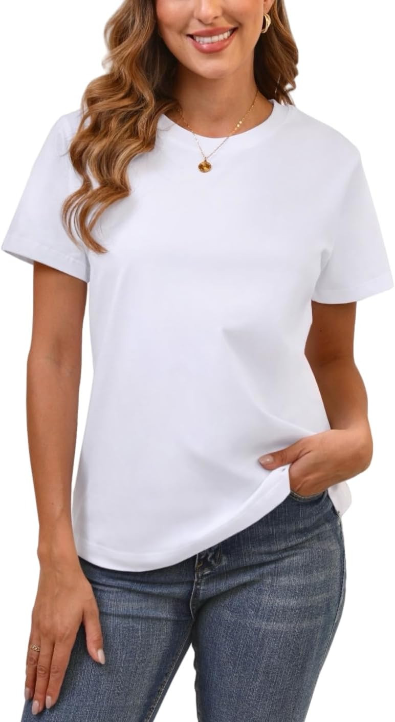 BJY Cotton Basic T Shirts for Women,Crew Neck Short Sleeve Summer Shirts(2XS-3XL) | Amazon (US)